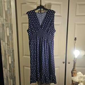 Polka Dot Navy Sleeveless V-Neck Women's Dress